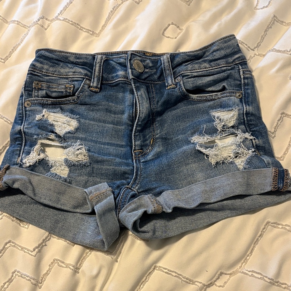 American Eagle Outfitters Blue Distressed Jean Shorts